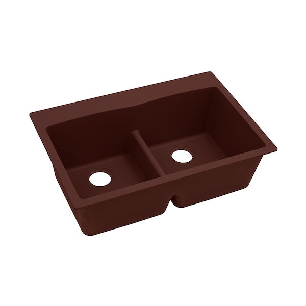 Quartz Classic 33 X 22 X 10 Equal Double Bowl Top Mount Sink With Aqua Divide Pecan